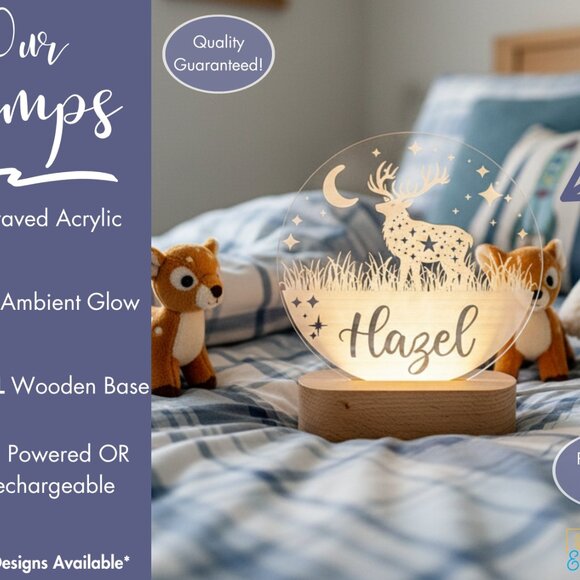 Deer Night Light – Personalized LED Name Lamp for Kids Bedroom - Picture 3 of 8
